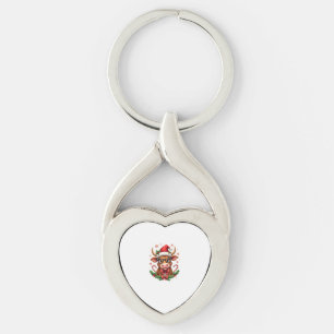 Cute Highland Cow Lover Santa Hat Western Christma Keychain