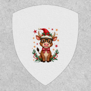 Cute Highland Cow Lover Santa Hat Western Christma Patch
