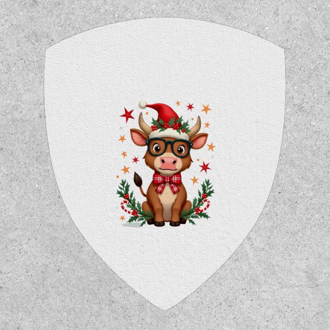 Cute Highland Cow Lover Santa Hat Western Christma Patch (Front)