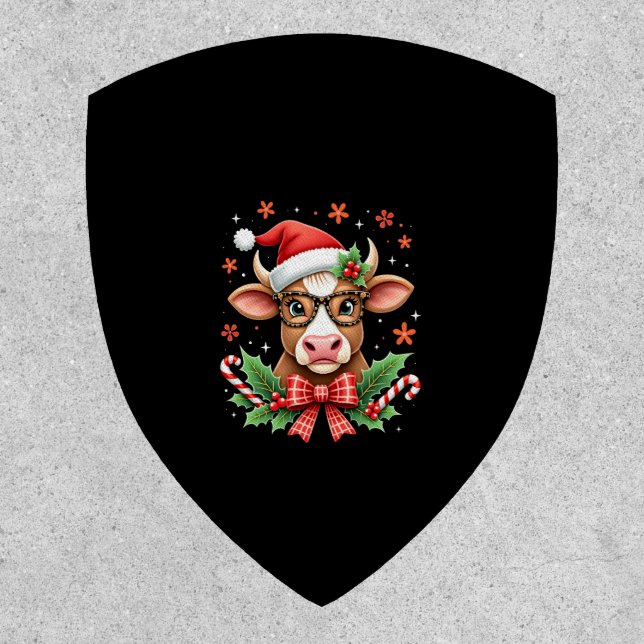 Cute Highland Cow Lover Santa Hat Western Christma Patch (Front)