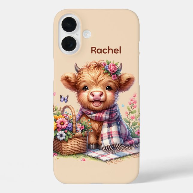 Cute highland cow lovers add name Case-Mate iPhone case (Back)