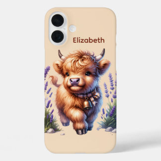 Cute Highland cow lovers add name iPhone 16 Plus Case