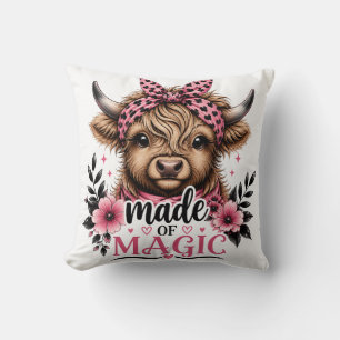 Cute Highland Cow Made of Magic Graphic Throw Pillow