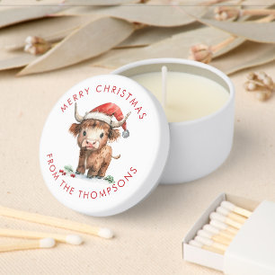 Cute Highland Cow Merry Christmas Name Mini Candle Favors
