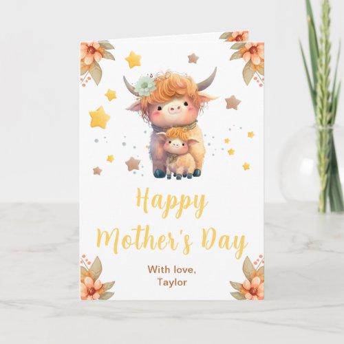 Cute Highland Cow Mothers Day Card