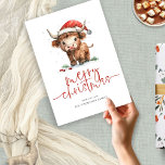 Cute Highland Cow Name Merry Christmas Holiday Card<br><div class="desc">Cute Highland Cow Name Merry Christmas. Available digitally and printed. Festive cuteness for your holiday wishes,  with this fun design with a sweet highland cow in his Santa hat. Merry Christmas is in a set modern script and easily personalise your greeting and name beneath.</div>