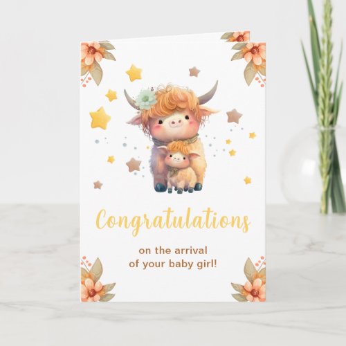 Cute Highland Cow New Baby Arrival Card