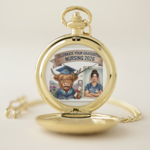 Cute Highland Cow Nursing Graduation 2026 - Custom Pocket Watch