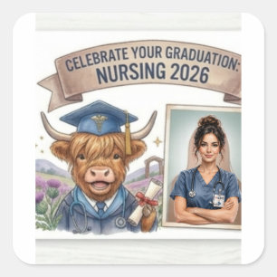 Cute Highland Cow Nursing Graduation 2026 - Person Square Sticker
