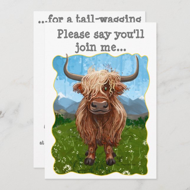 Cute Highland Cow Party Invitation (Front/Back)