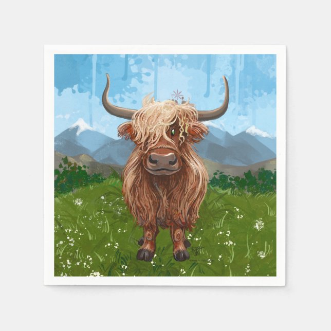 Cute Highland Cow Party Napkins (Front)