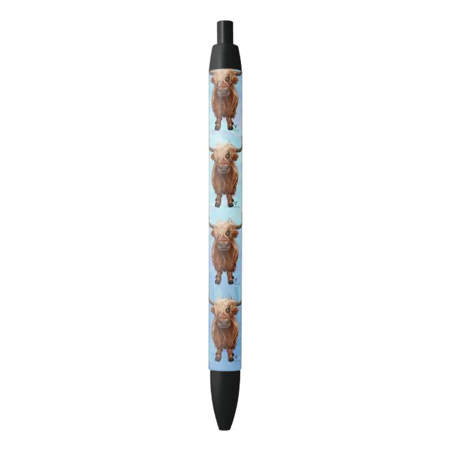 Cute Highland Cow Pattern on Blue Pen (Front Vertical)