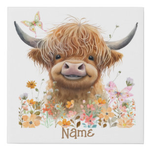 Cute Highland Cow Personalized Faux Canvas Print
