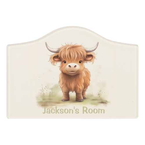 Cute highland cow personalized Kids Door Sign