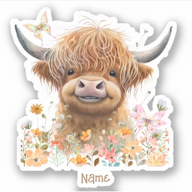 Cute Highland Cow Personalized Sticker (Front)