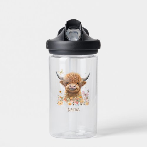 Cute Highland Cow Personalized Water Bottle