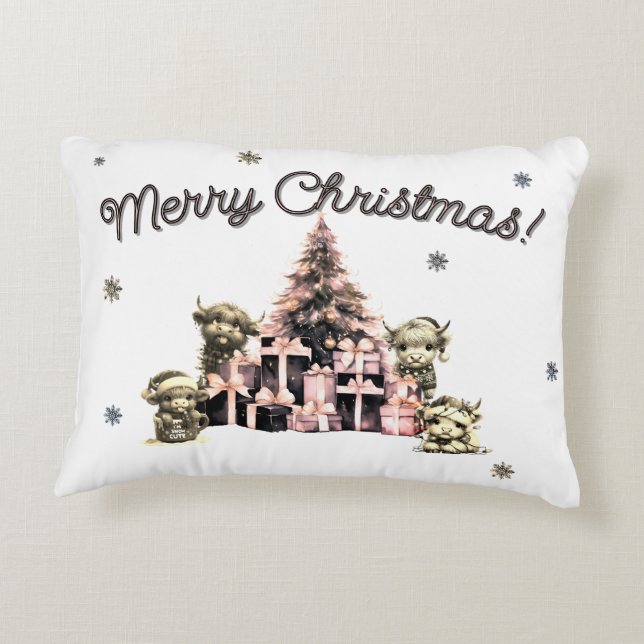 Cute Highland Cow Pink Accent Pillow (Back)