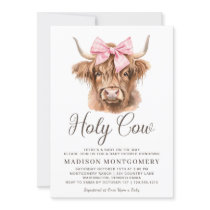 Cute Highland Cow Pink Coquette Bow Baby Shower  Invitation