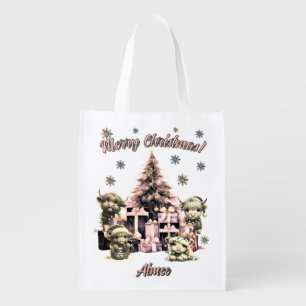 Cute Highland Cow Pink Grocery Bag