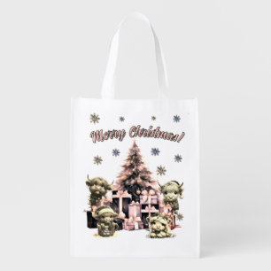 Cute Highland Cow Pink Grocery Bag