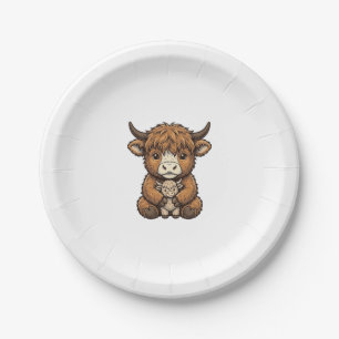Cute Highland Cow Plush Vintage Engraving Shirt_1 Paper Plates
