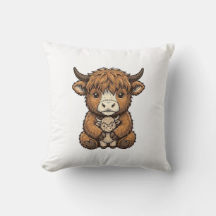 Cute Highland Cow Plush Vintage Engraving Shirt_1 Throw Pillow