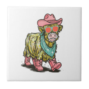 Cute Highland Cow Png, Western Ceramic Tile