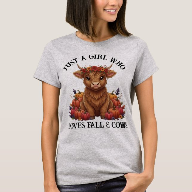 Cute Highland Cow & Pumpkins T-Shirt (Front)