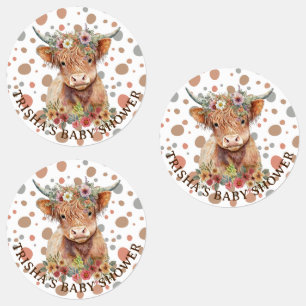 Cute Highland Cow Rustic Floral Natural Colors Kids' Labels