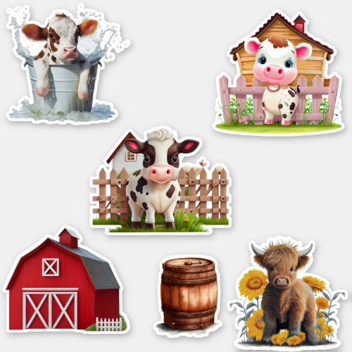 Cute Highland Cow Set of 6 Barn Farm Custom Cut  Sticker