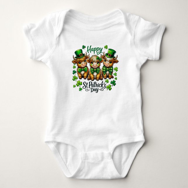 Cute Highland Cow St. Patrick's Day Baby Bodysuit (Front)