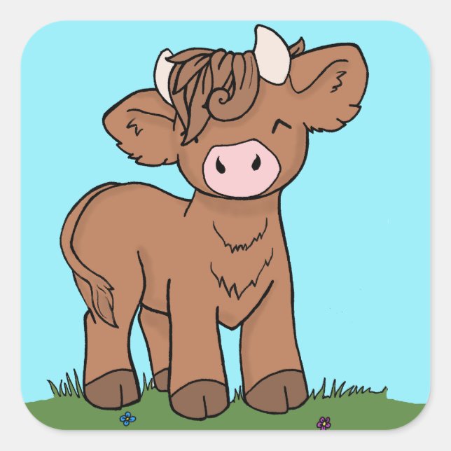 Cute highland cow sticker (Front)