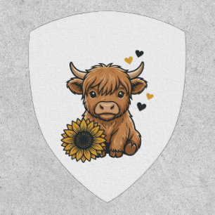 Cute Highland Cow Sunflower Vintage Engraving Desi Patch