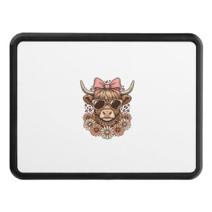 Cute Highland Cow Sunglasses Pink Bow Vintage Art_ Hitch Cover