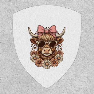 Cute Highland Cow Sunglasses Pink Bow Vintage Art_ Patch