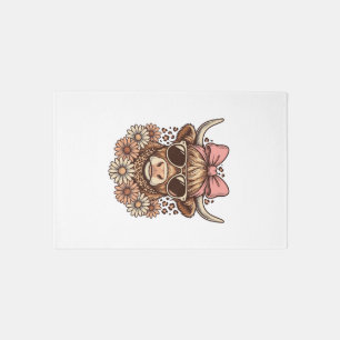 Cute Highland Cow Sunglasses Pink Bow Vintage Art_ Rug