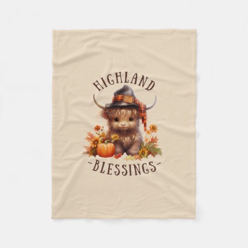 Cute Highland Cow Thanksgiving Blessings Fleece Blanket