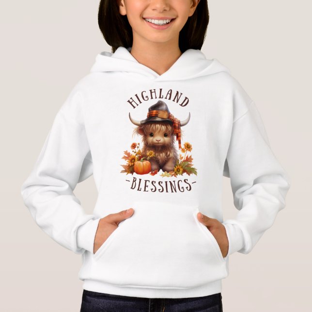 Cute Highland Cow Thanksgiving Blessings  Hoodie (Front)
