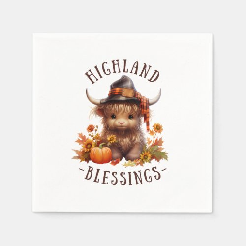 Cute Highland Cow Thanksgiving Blessings Napkins