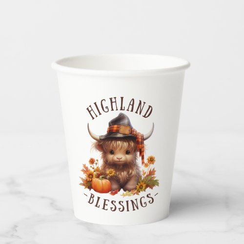 Cute Highland Cow Thanksgiving Blessings Paper Cups