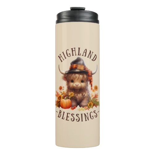 Cute Highland Cow Thanksgiving Blessings Thermal Tumbler