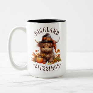Cute Highland Cow Thanksgiving Blessings Two-Tone Coffee Mug