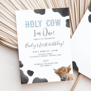 Cute Highland Cow Themed 1st Birthday Party Invitation