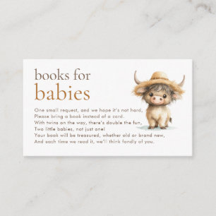 Cute Highland Cow Twins Books for Baby Shower Enclosure Card