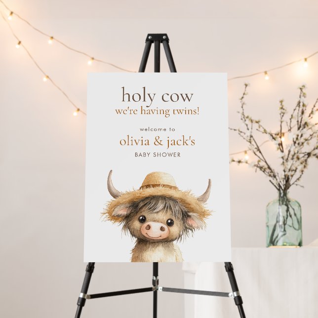 Cute Highland Cow Twins Welcome to Baby Shower Foam Board (In Situ (Stand))