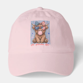 Cute Highland Cow USA Patriotic Girly Liberty Fun Hat