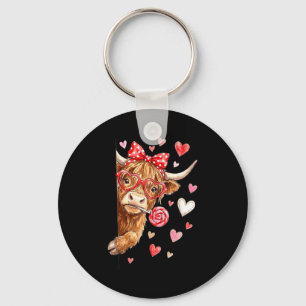 Cute Highland Cow Valentine Candy Heart Design Keychain