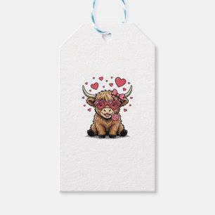 Cute Highland Cow Valentine Heart Glasses Vector_1 Gift Tags