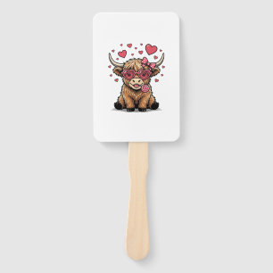 Cute Highland Cow Valentine Heart Glasses Vector_1 Hand Fan