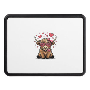 Cute Highland Cow Valentine Heart Glasses Vector_1 Hitch Cover